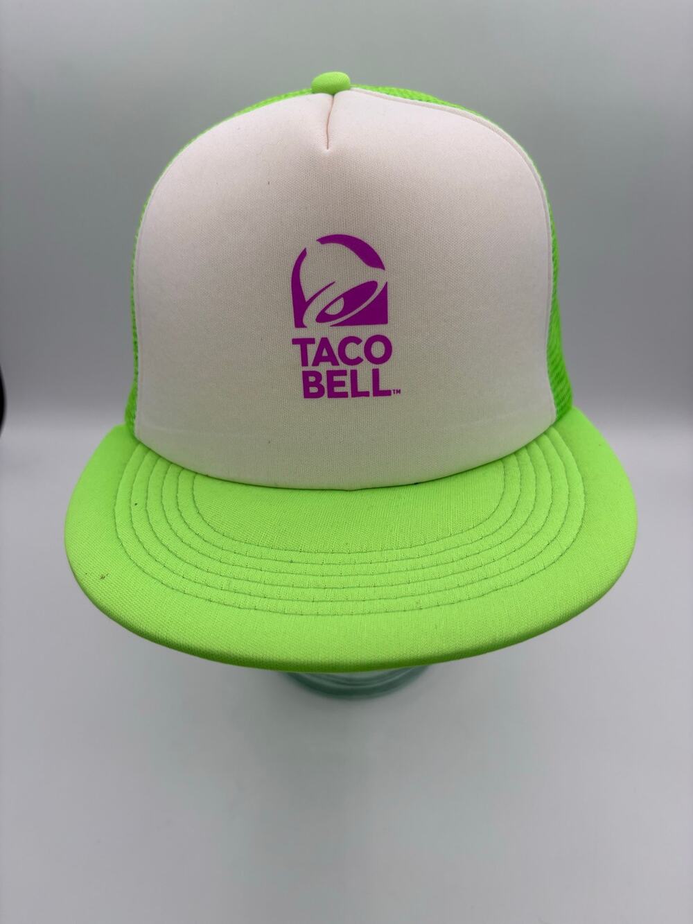 Taco Bell Retro Neon Green White Logo Snap Back Mesh Adjustable Trucker Hat OSFA